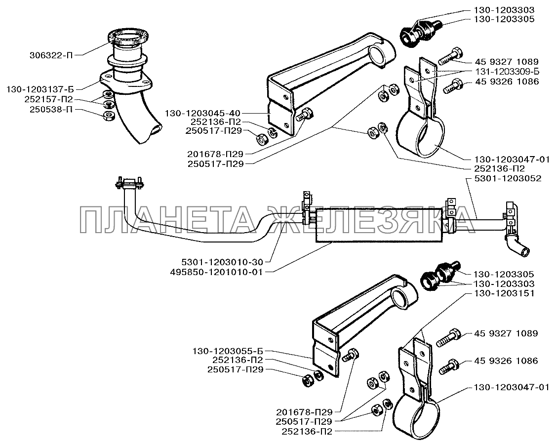 Установка системы выпуска отработавших газов ЗИЛ-5301 (2006)